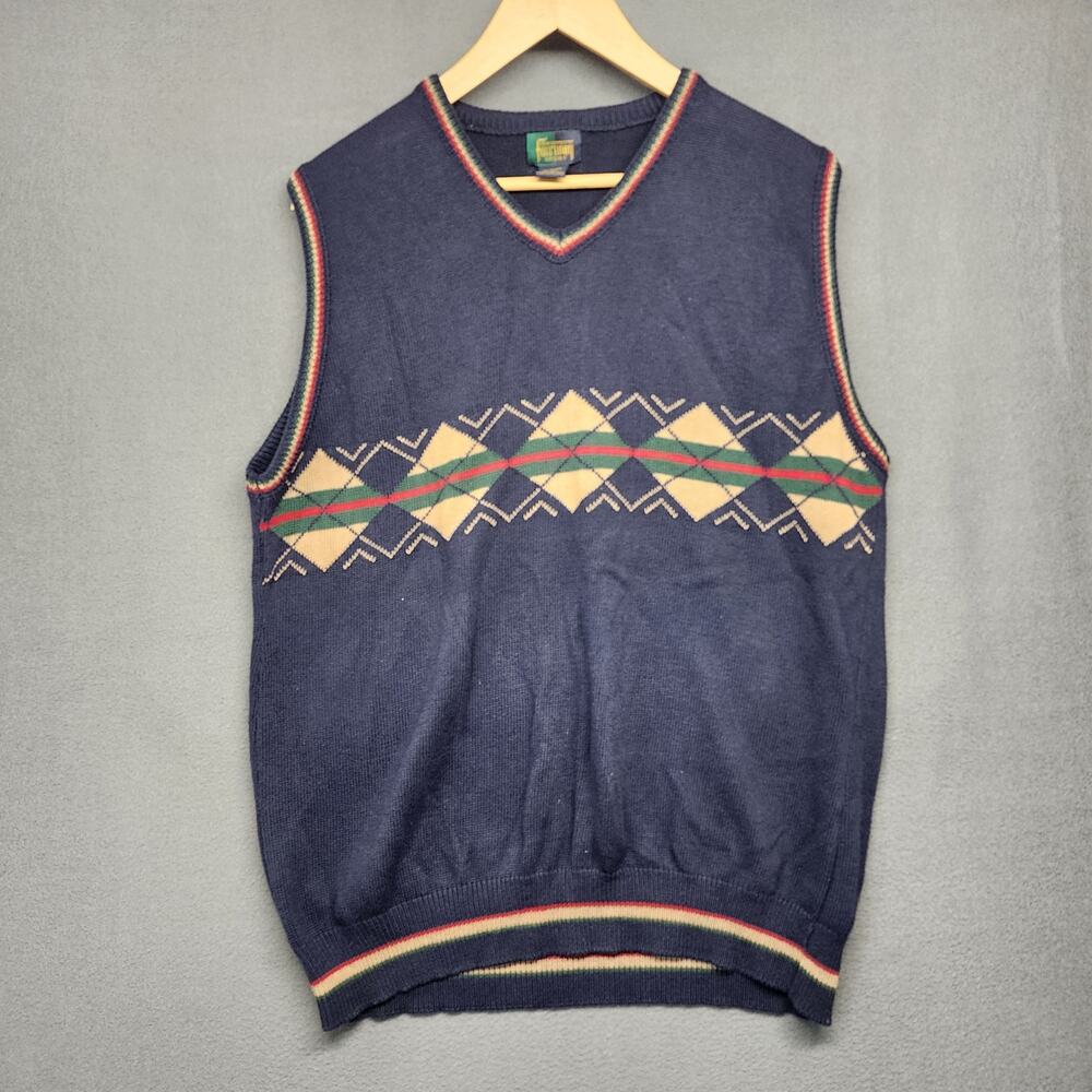 Steve Stricker Fairway Sport Vest Mens Large Blue Argyle Geometric USA Vintage